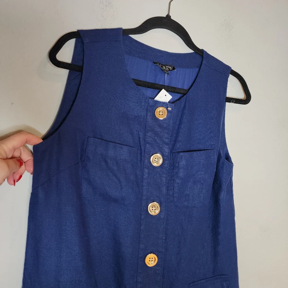 NWT J. Crew‎ 100% Linen Blue Sleeveless Button Shift Mini Dress Size XS - Picture 12 of 15